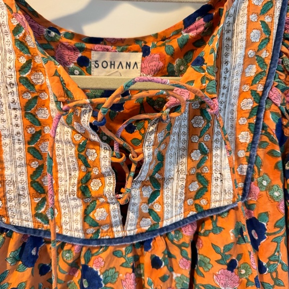 Sohana Floral Orange and Blue Mini Dress | XS - Picture 2 of 6